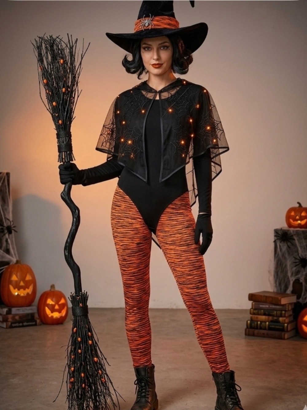 Time and Tru XL Orange Black Leggings Workout Active Halloween Spooky Season